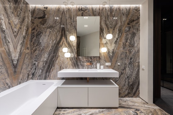 Marble Walled Bathroom Pendant Lighting