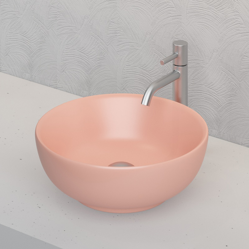 ceramic round art basin matt pink
