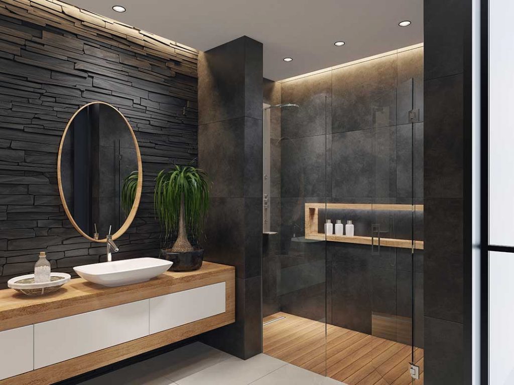 Wood Dark Bathroom Design